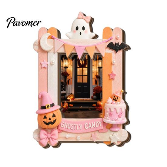 Wood Decorative Frame Halloween Photo Refrigerator Magnet, Ghost Pumpkin Magnetic Picture Holder, Wooden for Holiday Party Kitchen Cartoon Holders