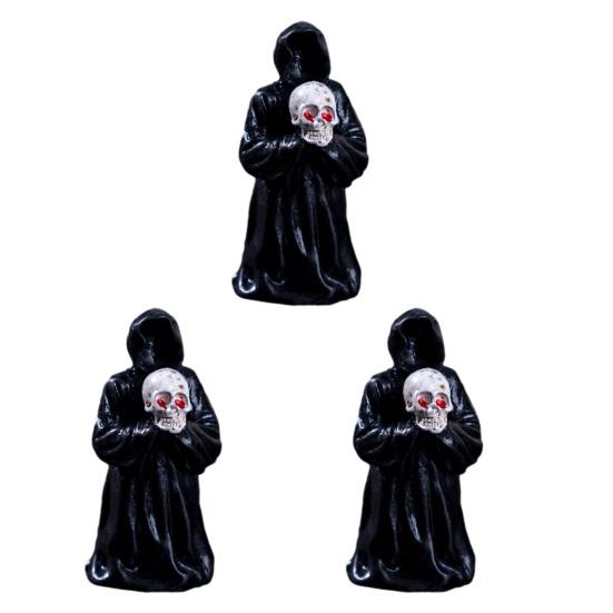jijijing 3Pcs Halloween Mini Resin Figurines, Miniature Pumpkin Ghost Grim Reaper Castle Statue for Spooky Fairy Garden, Haunted House, Micro