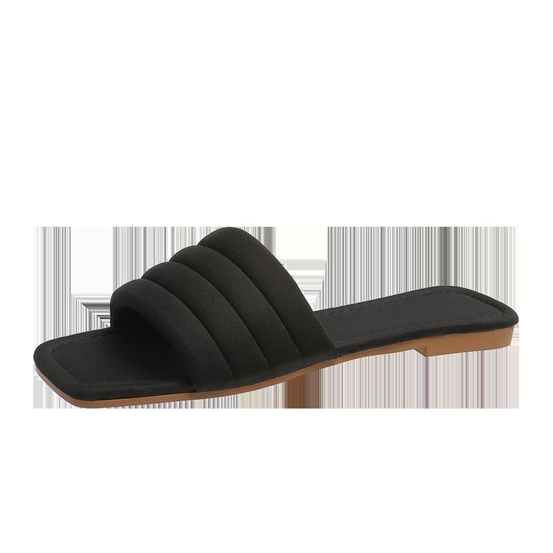 

New flat-bottomed cool slippers, European and American fashion casual outer wear one-character simple large size 2025 foreign trade women s shoes 36 чёрный