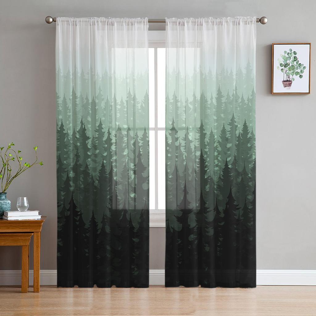 Luxury Tulle Curtains Fog Woods Fir Jungle Living Room Kitchen Chiffon Curtain Youth Bedroom Sheer Floor Valance Curtain