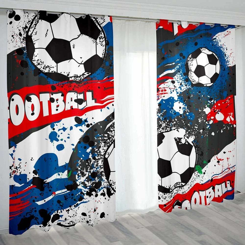 3D Custom Printed Modern Balls Football Soccer Player Children Shading Blackout Boy 2 Panel Curtain for Kid Bedroom Living Room