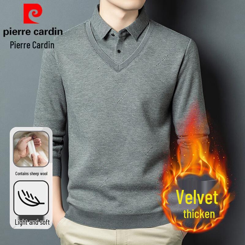 

Pierre Cardin Men s Thermal Faux 2-Piece Shirt Collar Knit Sweater 2XL