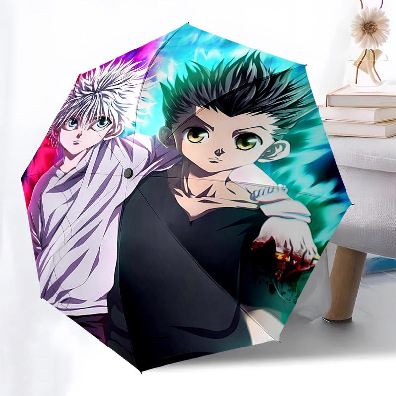 1pc Hunter x Hunter Killua & Gon Anime Character Automatic Folding Umbrella Portable 3-Fold Design with Iron Frame Outdoor for Fans, Travelers, Daily