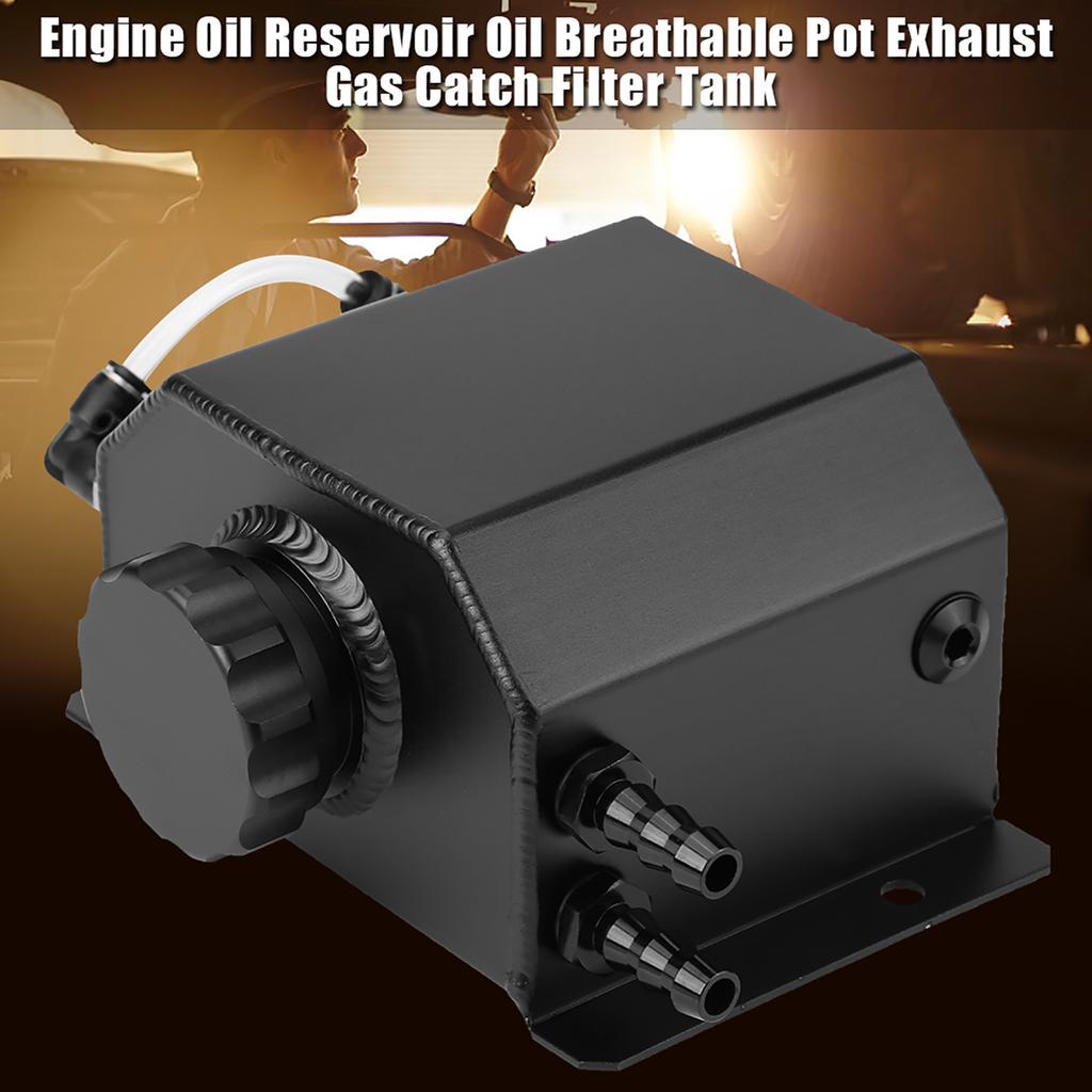 Aluminum Alloy Engine Oil Reservoir Oil Breathable Pot Exhaust Gas Catch Filter Tank Black