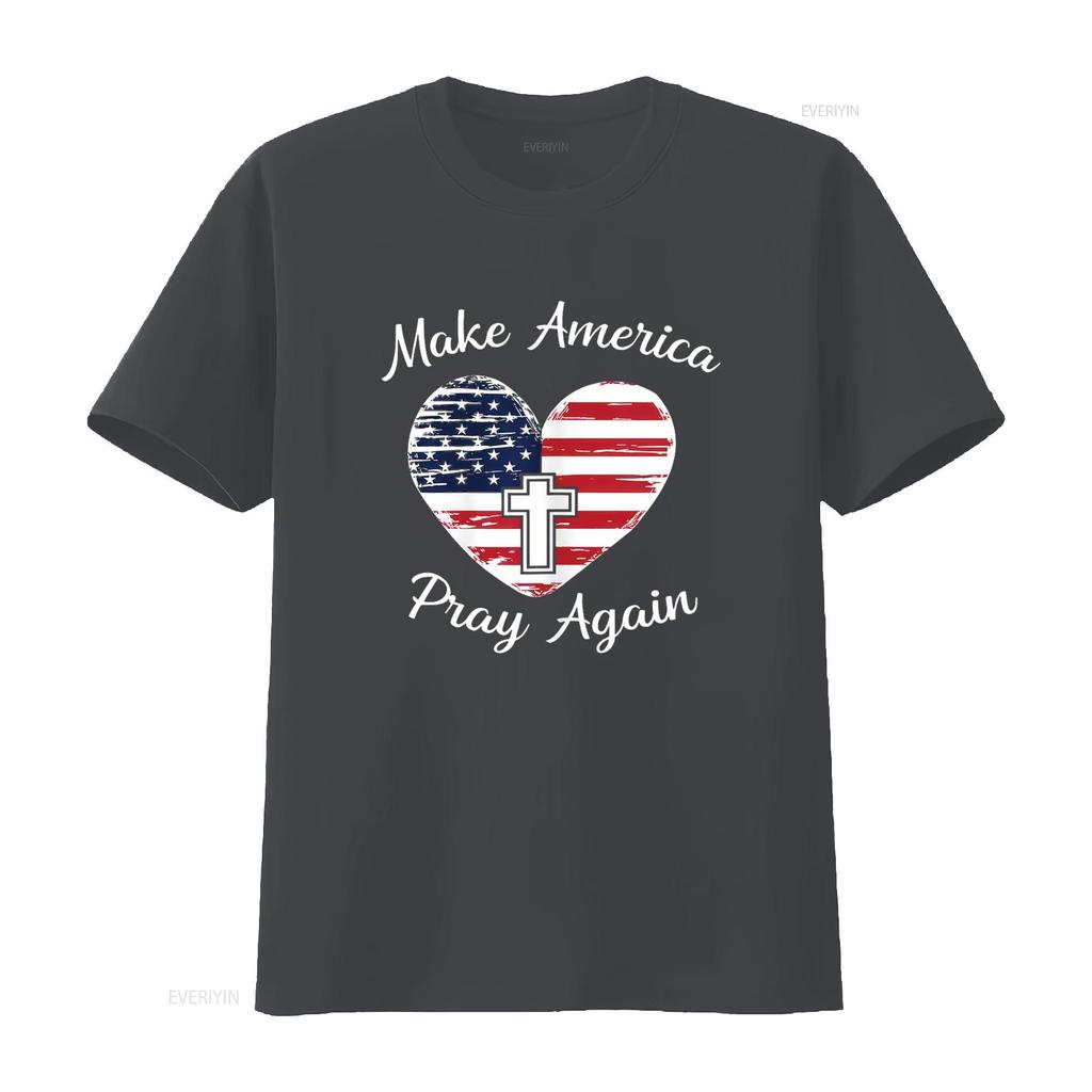 Make America Pray Again Christian USA Heart Distressed T Shirt Vintage Washed Soft Slightly Streetwear Graphic
