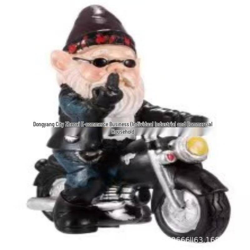 Resin Old Man Gnome on Motorcycle Yard Statue