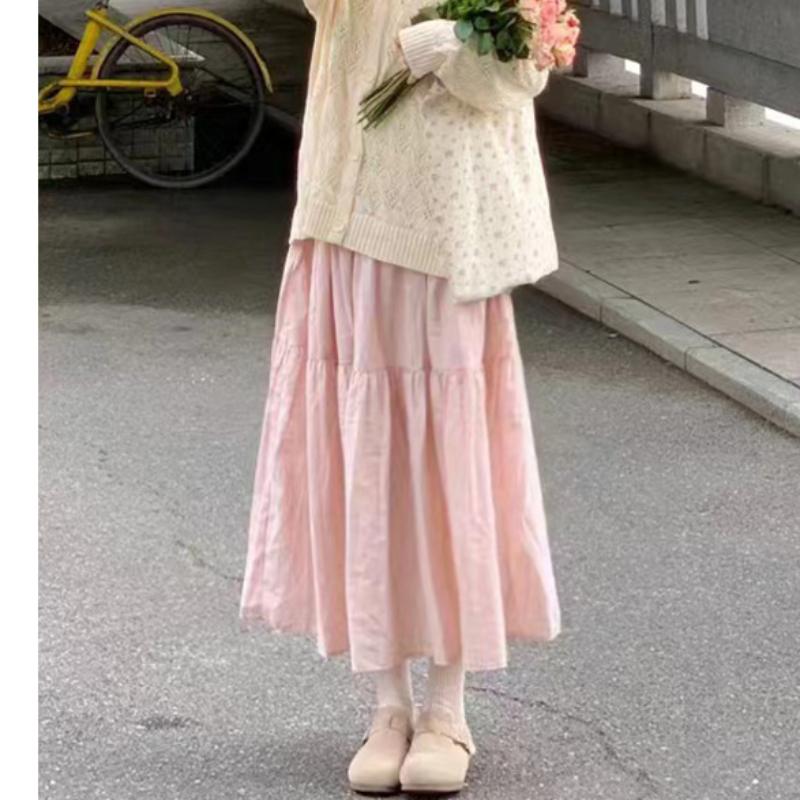 Pink Skirt for Women's Spring and Fall New Long Skirt High Waist Fitted and Gentle Temperament Style Small Midi Skirt