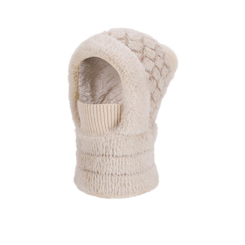 Winter Warm Pullover Hat Scarf Mask Integrated Hat Women's Outdoor Riding Fleece Ear Protection Knitted Wool Hat