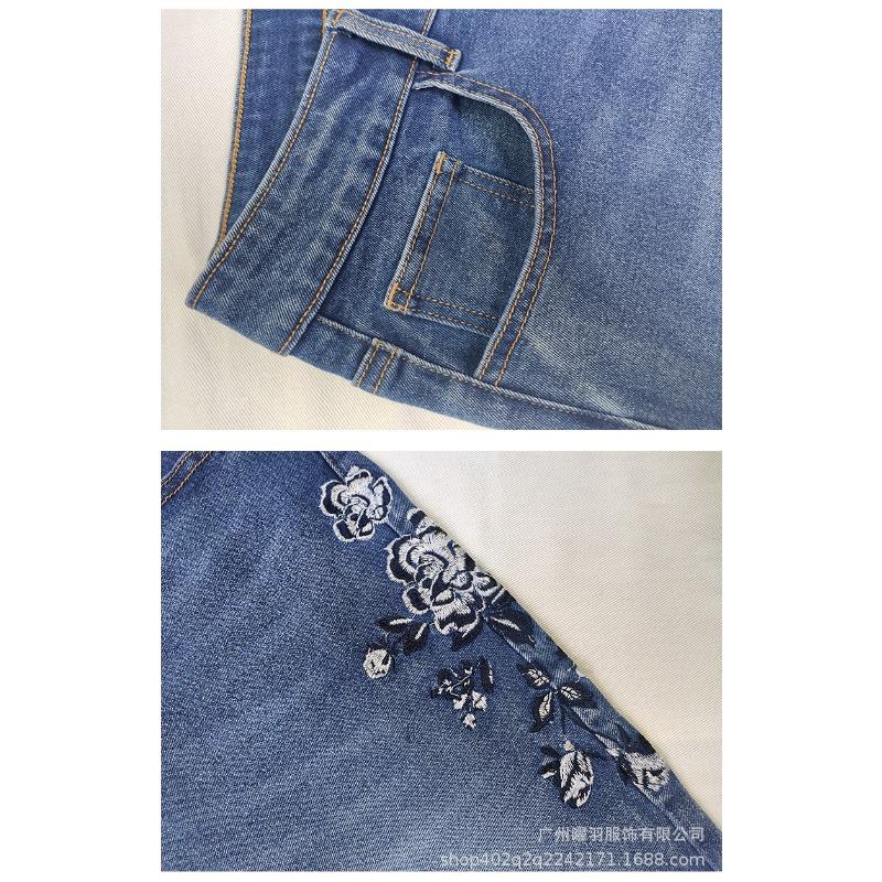 Dicke Jeans High-Waist Hose mit Stickerei Slim Slim Hose