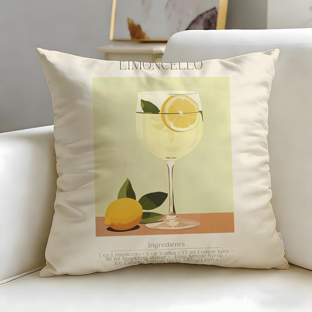 Beverage Theme Limoncello Cocktail Cushion Cover Soft  EasyWash Pillow Case  Versatile for Couch Bed Travel and Office