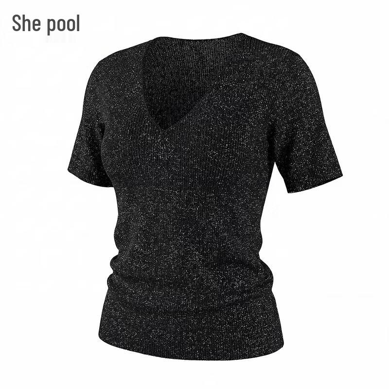 Women s V-Neck Ice Silk Knit T-Shirt L