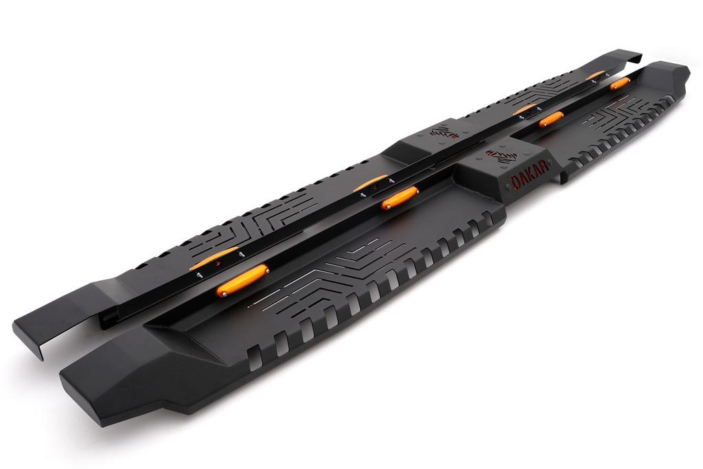Боковые пороги Dakar V2 с LED (2 шт, металл) для Mitsubishi L200 2006-2015 гг