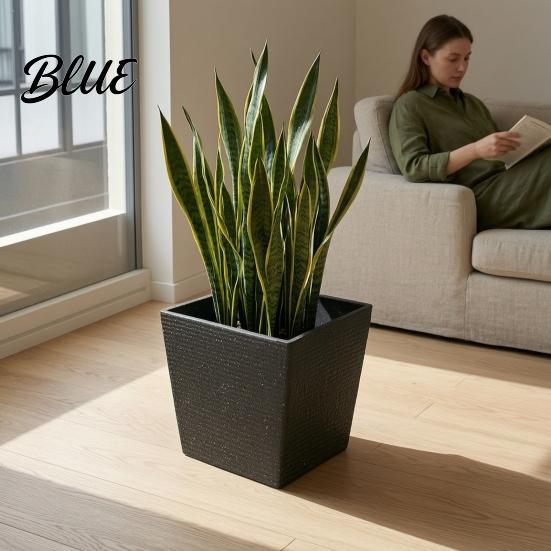 Indoor Outdoor Flower Pot Square Plastic Pot Stone-Look Planter with Drainage Hole Modern Plant Decorative for Plants Living Room Patio Garden