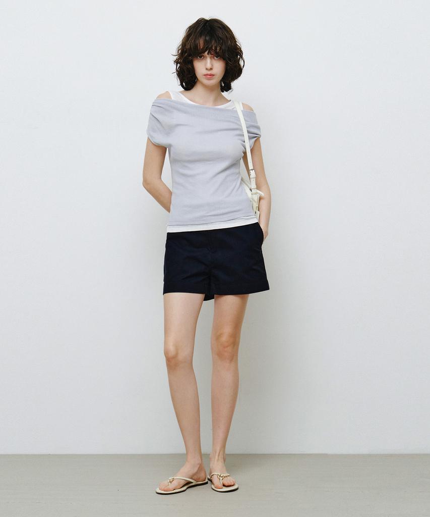 MONGDOL Double Layered One-Shoulder T-Shirt Sky Blue Mdts093Skyblue
