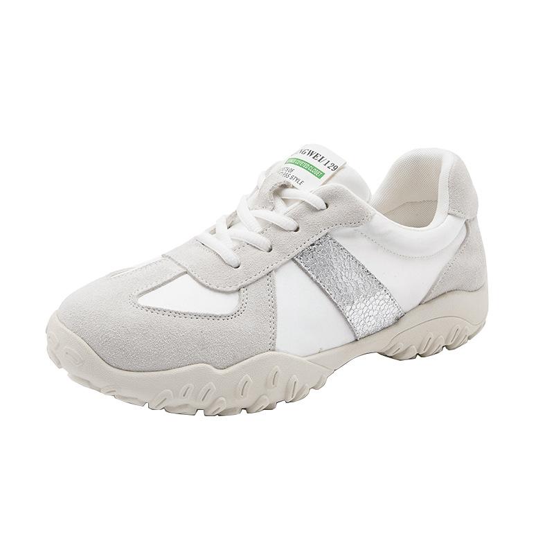 Leder dicksohlige Leder Deutsche Trainingsschuhe Damen 2025 neue Spleiß-Freizeit-kleine weiße Schuhe Damen weichsohlige rutschfeste Forrest Gump Schuhe
