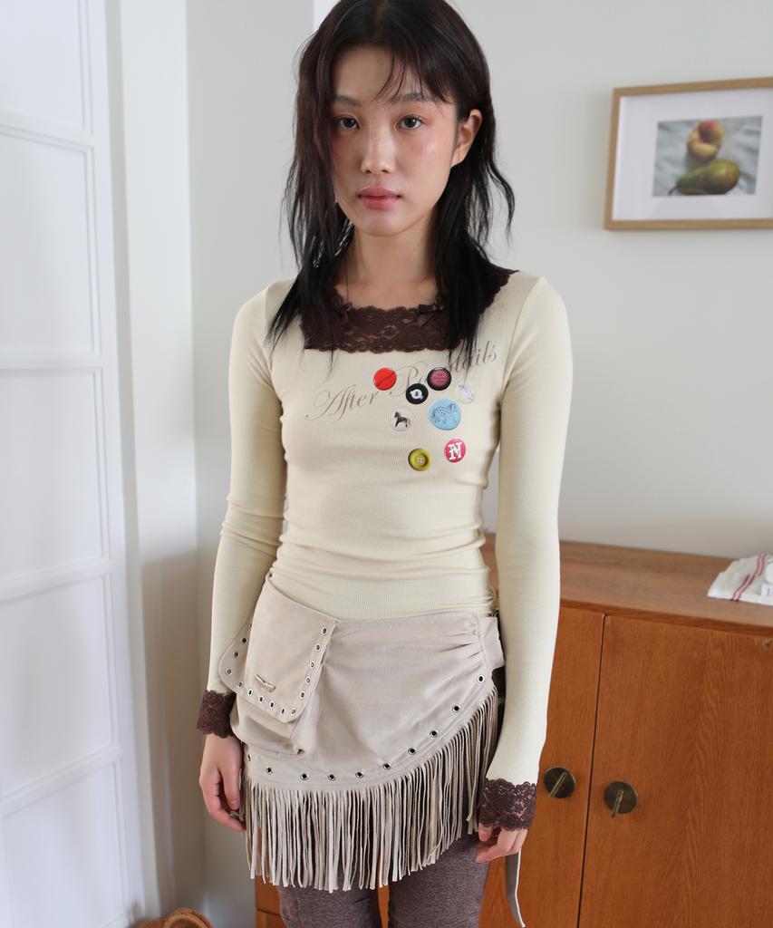 NOFFICIALNOFFICE Wide Lace Square Neck Top Sand Yellow