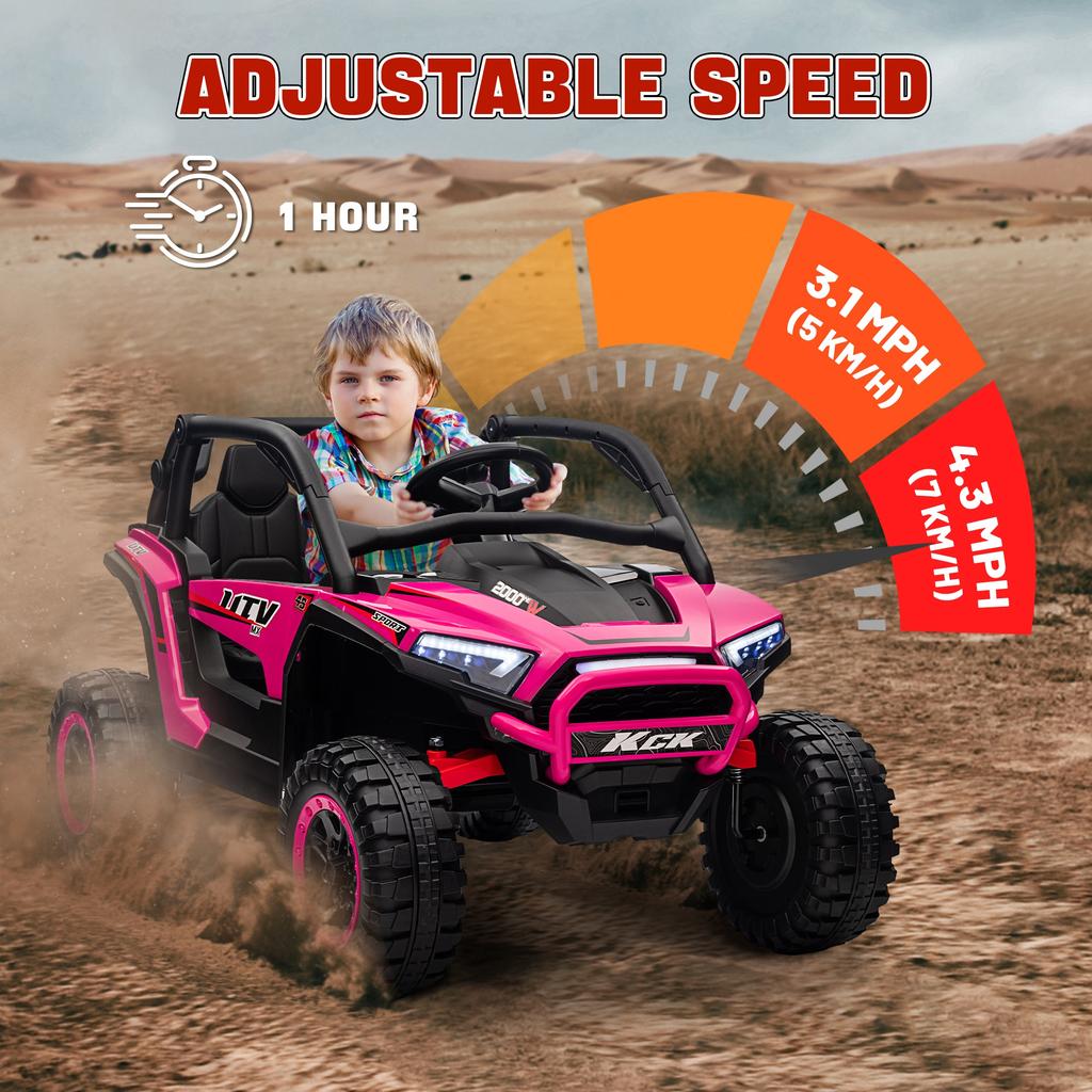 2 Seater 24V 7AH Ride on Truck, Battery Powered Electric Ride On Car w/ Remote, Suspension, 3 Speeds, Pink