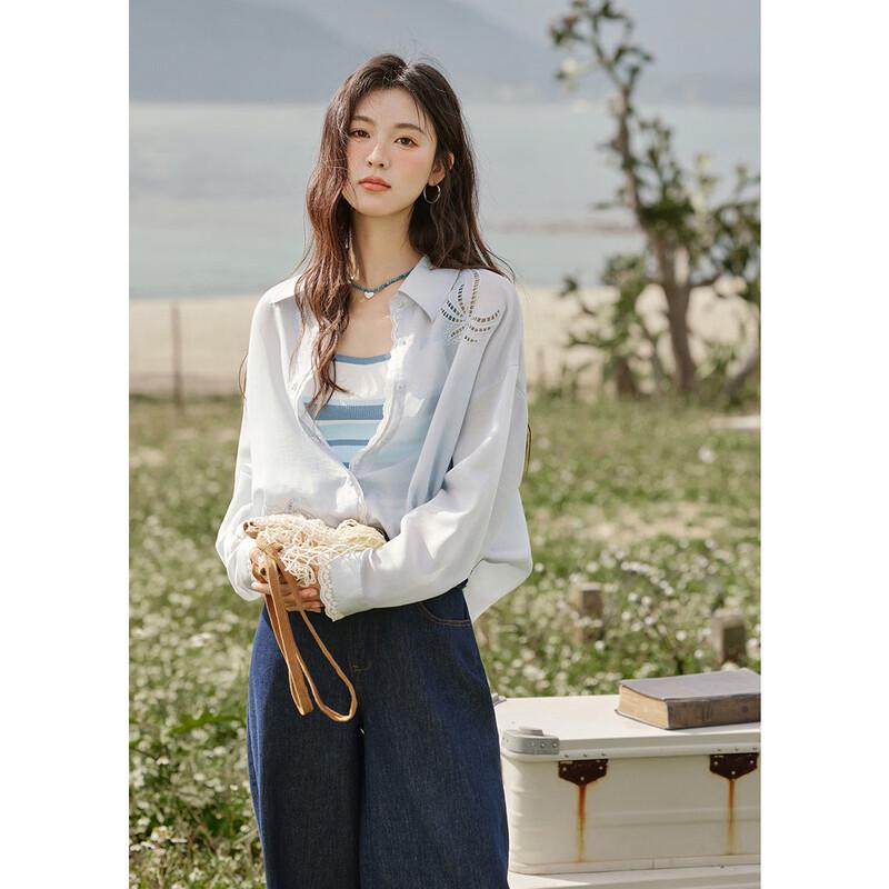 MiXiu Women s Sun Protection Lace Splice Long Sleeve Blouse L