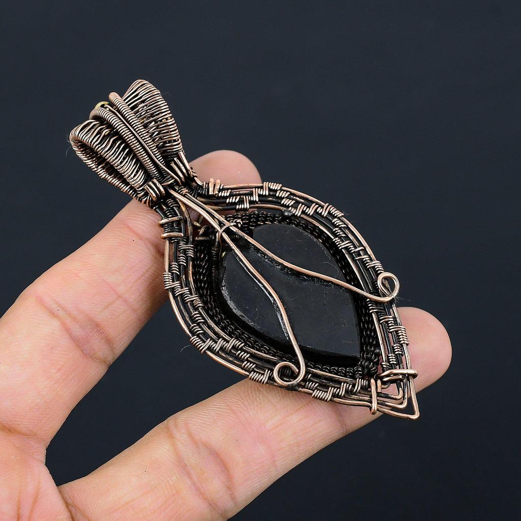 Black Tourmaline Pendant Gemstone Jewelry, 999 Copper Wire Wrapped Pendant, Handmade Amazing Pendant Jewelry