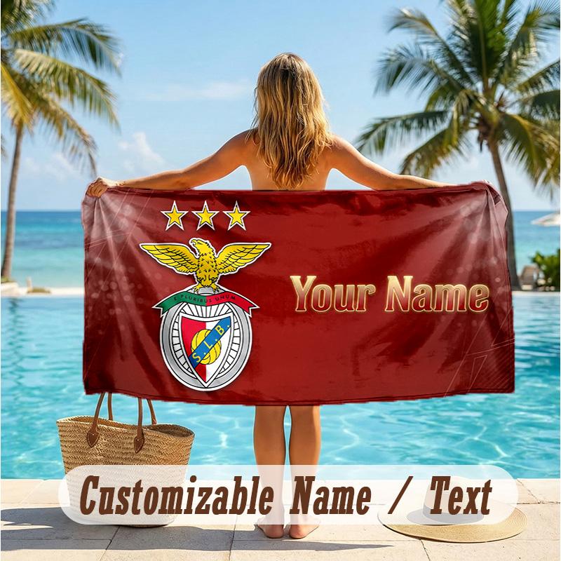 Custom Text Beach Towel, Soft Absorbent Swimming Multi-use TowelBenfica FC