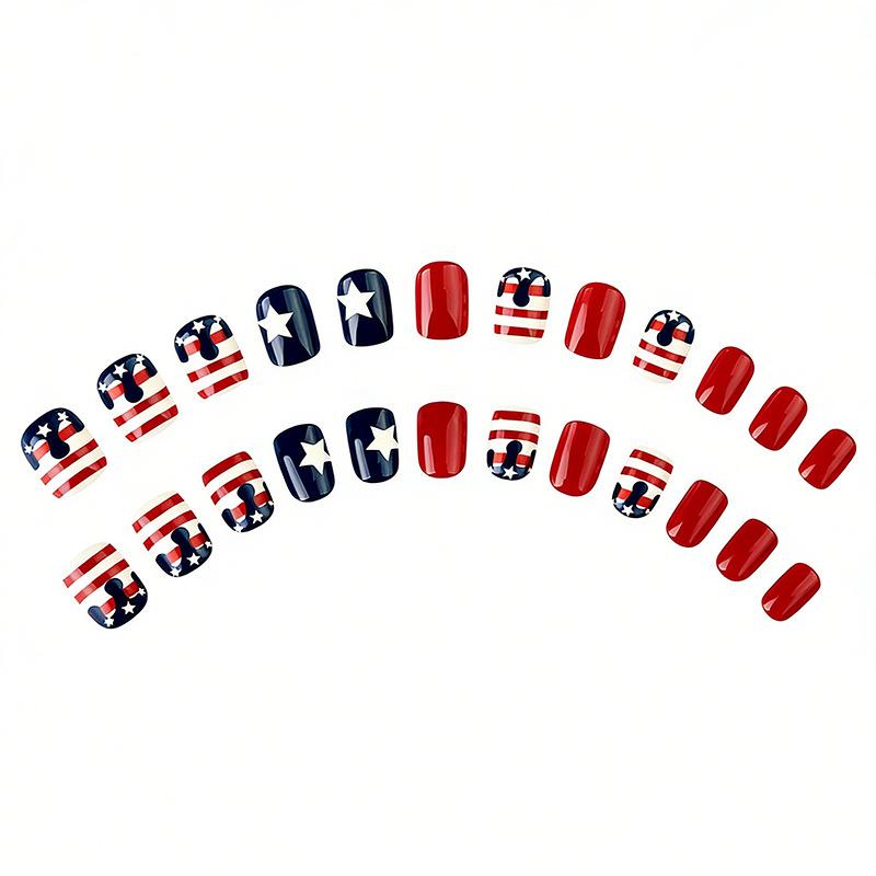 New Manicure Independence Day Flag Striped Star Design Short Square Wearing Armor