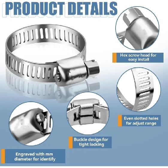 70pcs 6-29mm Adjustable Stainless Steel Screw Band Hose Clamps Car Fuel Hose Clamps Pipe Clamp Worm Gear Clip Hose Clamp
