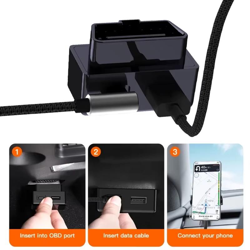 For Tesla Model 3/Y OBD Car Charger Dual Port Hidden PD Fast Charging Expansion Dock