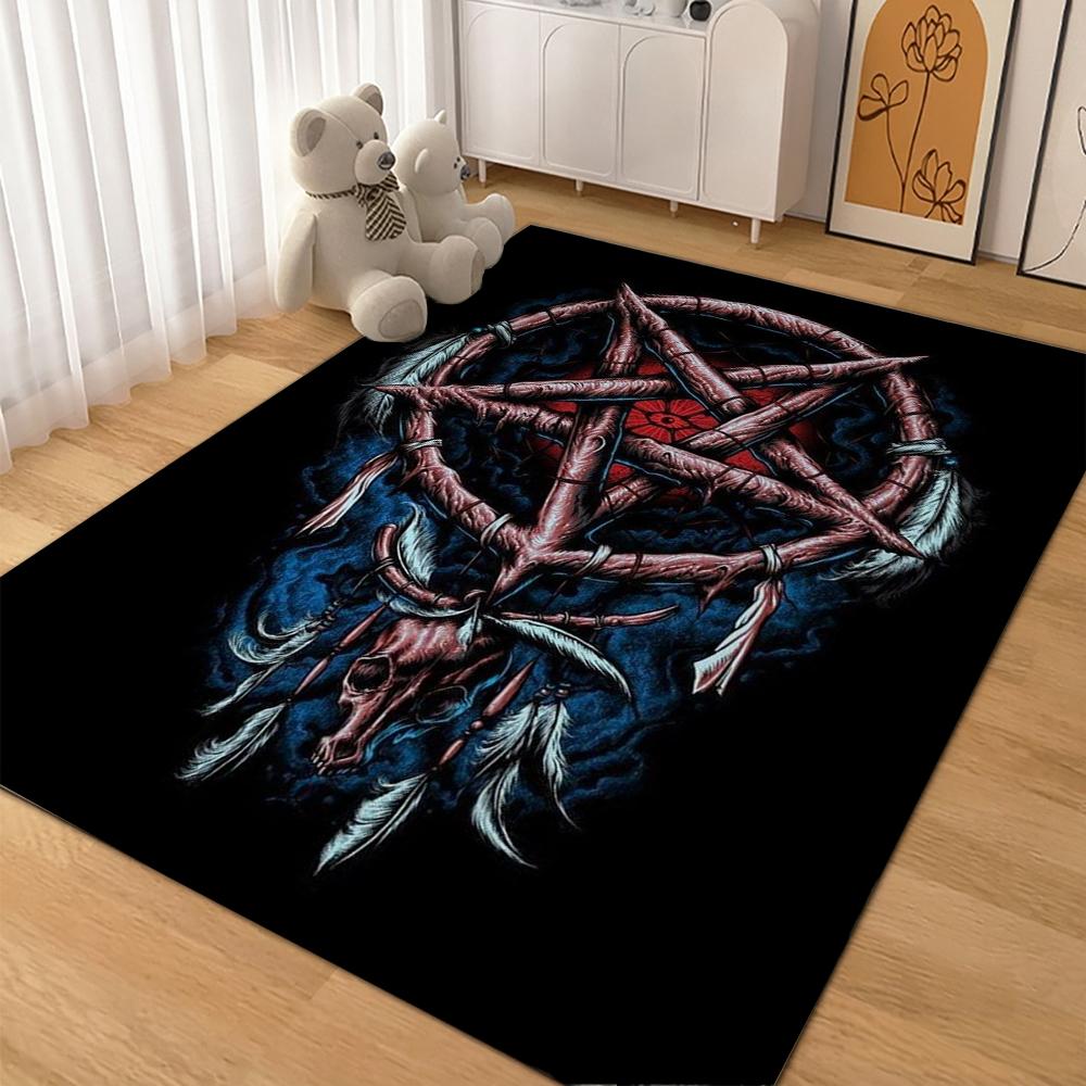 Satanic Black Goat Ritual Rectangular Rug Soundproof Noisereducing Carpet For Living Room Hallway Balcony Home Party Decor Halloween Gift