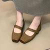 Sheepskin version~ French square head ballet evening breeze gentle shoes temperament advanced sense word with women's shallow mouth single shoes