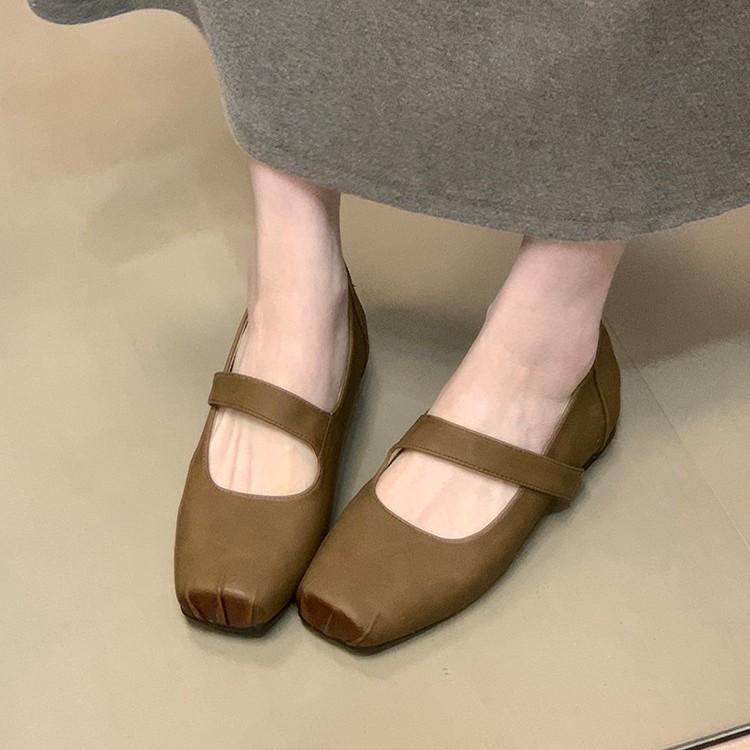 Sheepskin version~ French square head ballet evening breeze gentle shoes temperament advanced sense word with women's shallow mouth single shoes