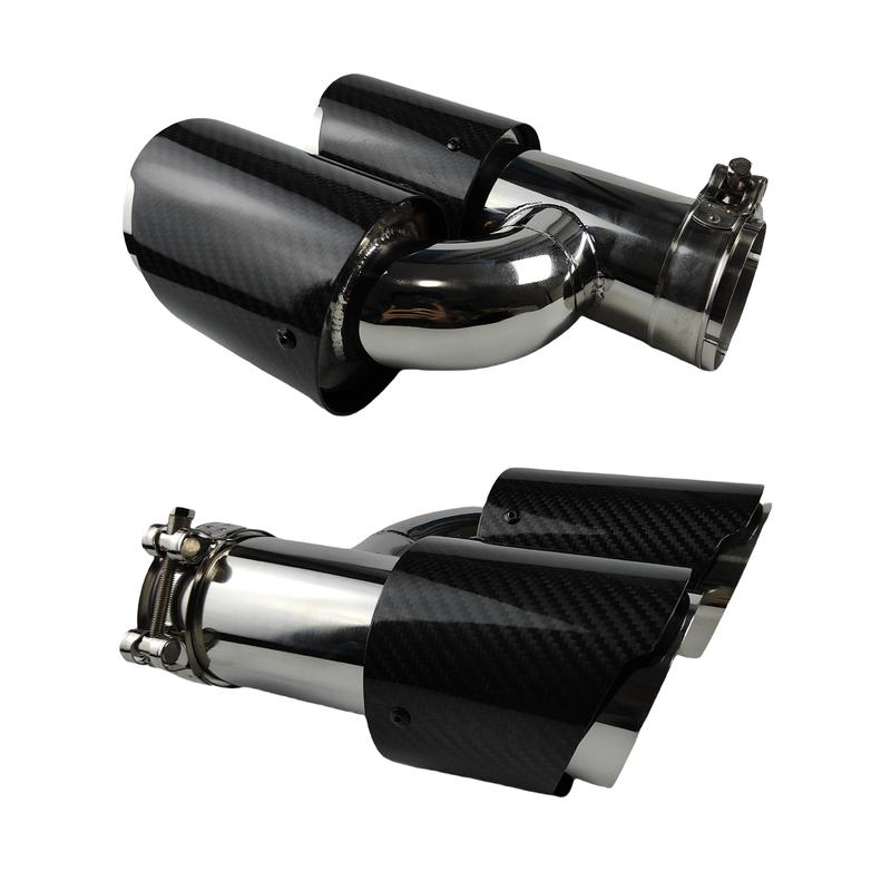1 Pcs Universal Car Carbon Fibre Tail Throat Length Burnishing h-Shaped Double Out Twill Glossy Exhaust Muffler Tip