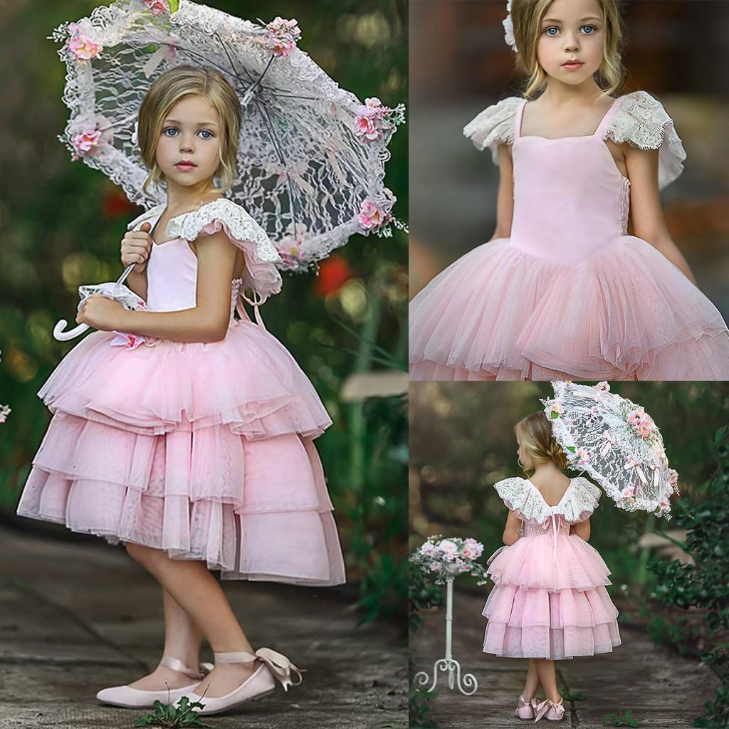 Toddler Kid Baby Girl Short Sleeve Lace Folral Patchwork Princess Dress