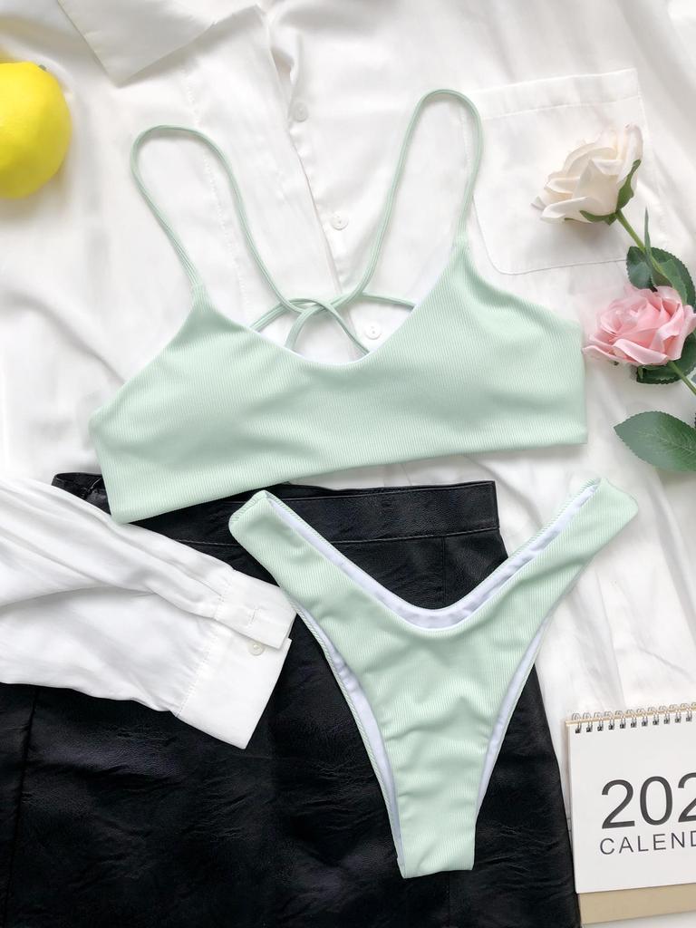 Damsexig Bikini med Korsrygg Tvådelad Baddräkt