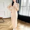2026 Autumn/Winter Women's V-Neck Wool Sweater Dress, Mid-Length Slimming Knitwear Skirt