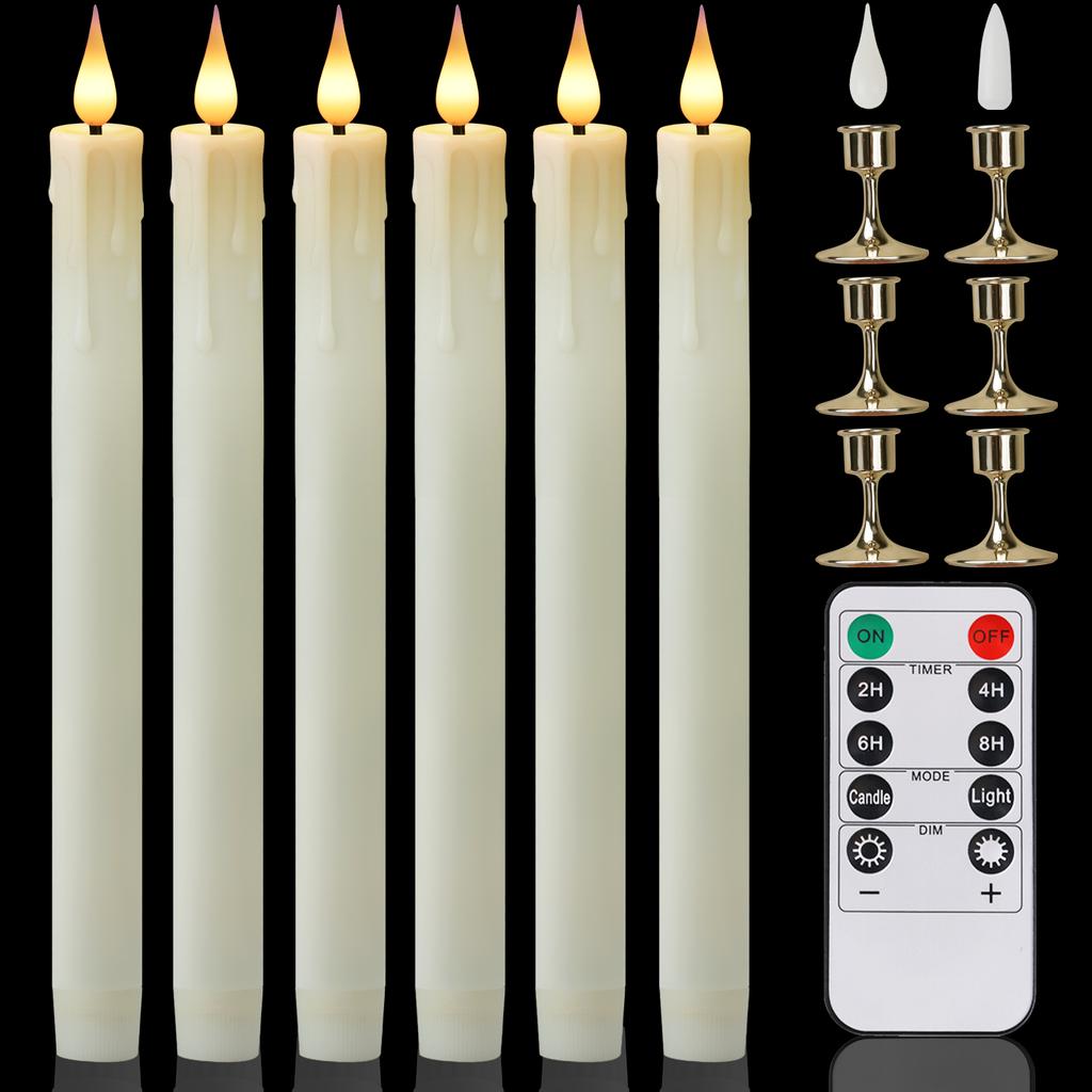 Pack of 6 LED Flameless Taper Candles Battery Operated Flickering Window Candle for Christmas Wedding Church Decor Party Supplie