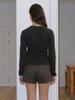 KIJUN Belted U-Neck Top Dark Brown