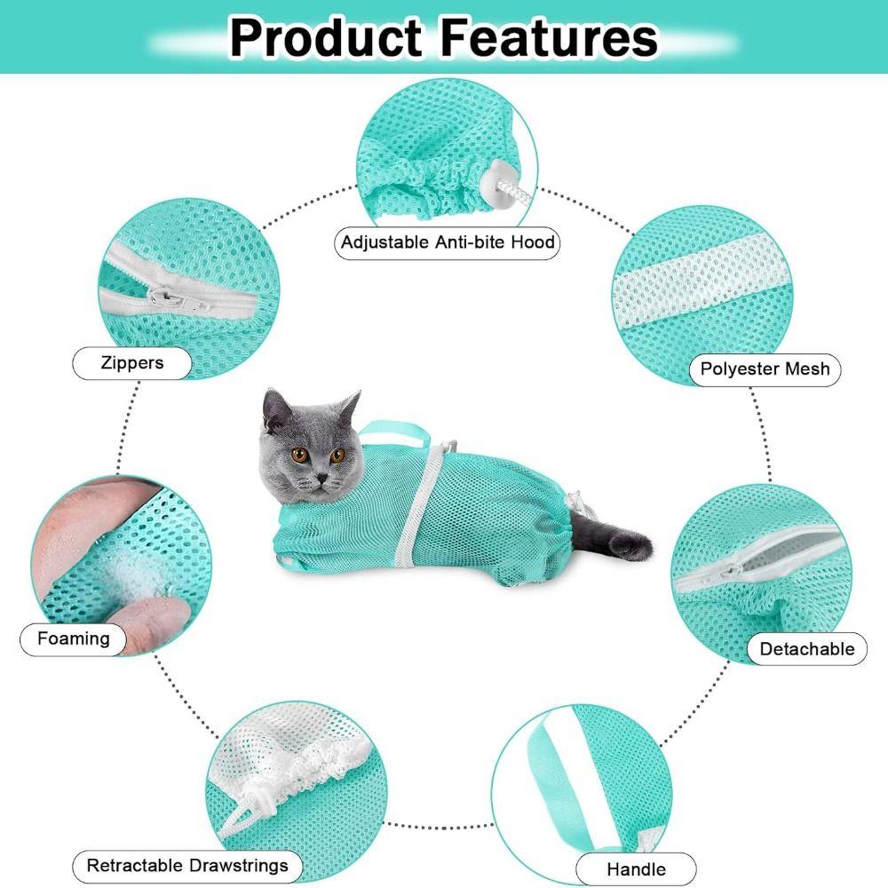 Professional Breathable Mesh Cat Bathing Bag Anti Scratch Multi-purpose Cat Grooming Bag Adjustable Washing Pouch Pet Care