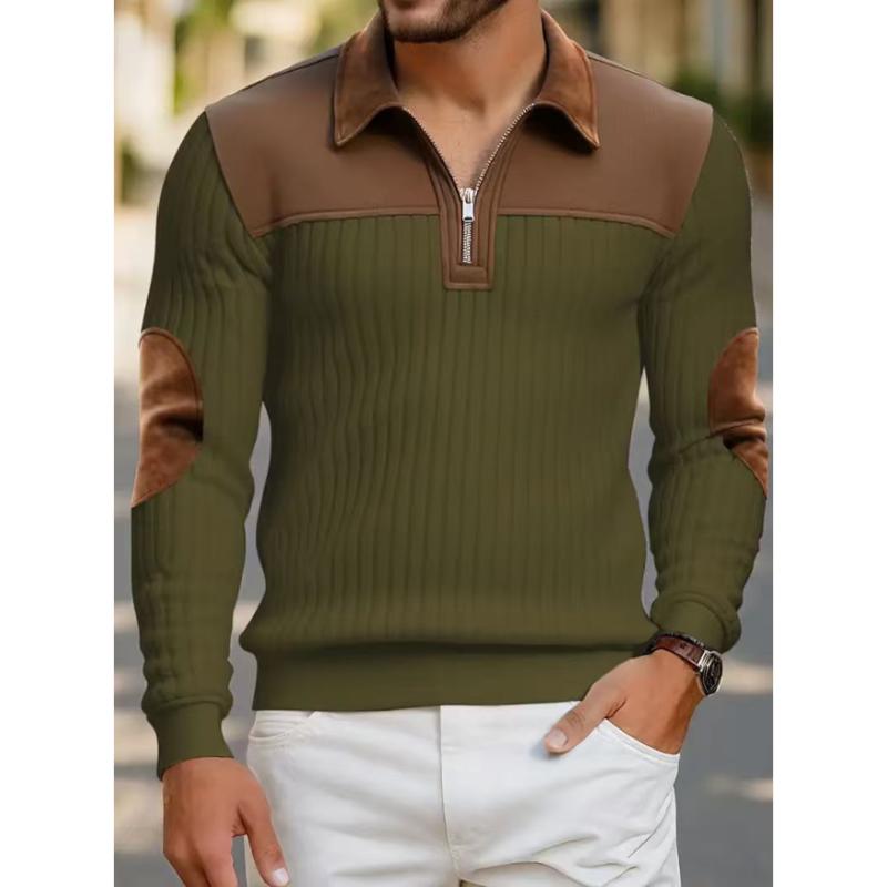 European American Autumn Winter New Style Men Best Seller Half Zipper Fashion Casual Fleece Color Block Sweatshirt