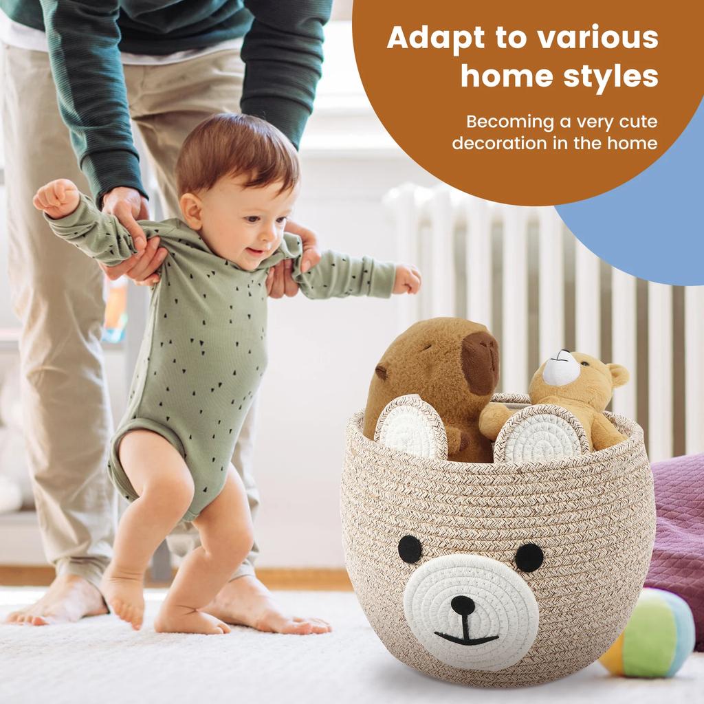Medvědí úložný koš Bavlněné provázkové lano Víceúčelový Organizér na drobnosti Hračky Skládací Domácí Dárek Koš na prádlo