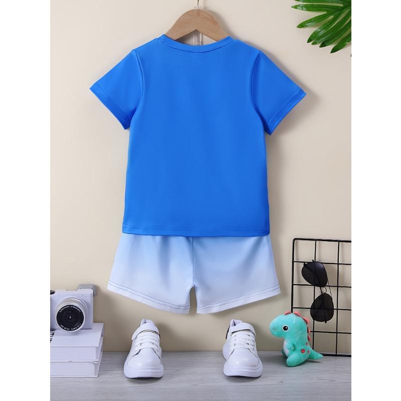 Boys' 2pcs Set Dinosaur Jungle Print Crew Neck Short Sleeve T-Shirt & Shorts Casual Knit Fabric Outfit Comfortable Spring/Summer Wear