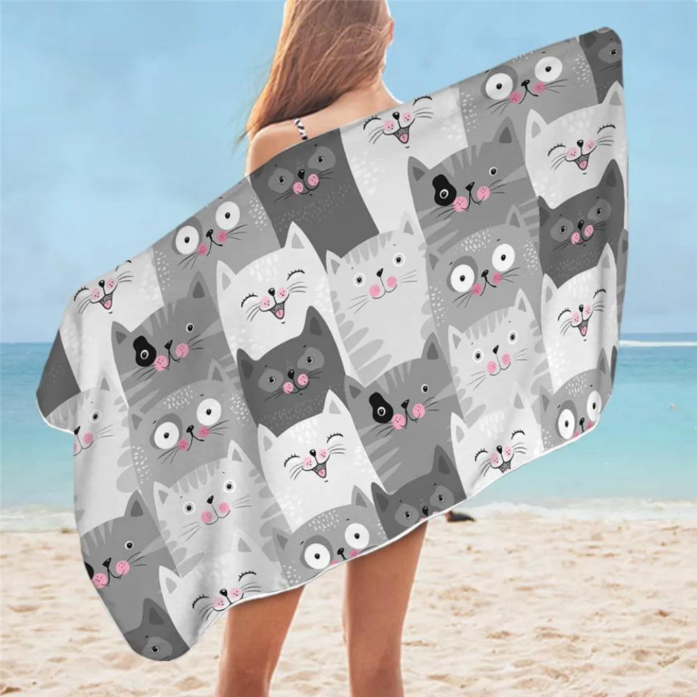 

BeddingOutlet Cartoon Cat Towel Bathroom for Kids Cute Animal Beach Towel Black White Microfiber Blanket Watercolor Pet Toalla W30*H60(CM)