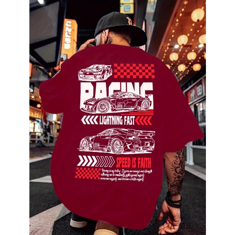 Лето 2025 Новая мужская футболка Хип-хоп Повседневная Мода Принт с рисунком спортивного автомобиля Мужская с коротким рукавом 2XL коричневый