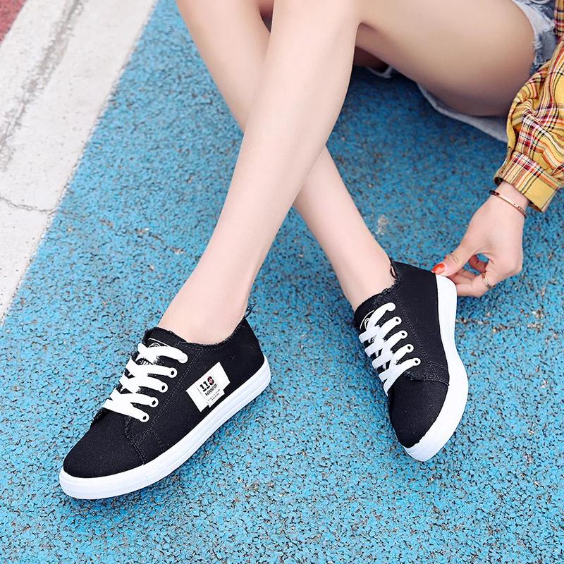 Fashion 2024 New Spring Summer Women Canvas Shoes flat sneakers women casual shoes low upper lace up white shoes