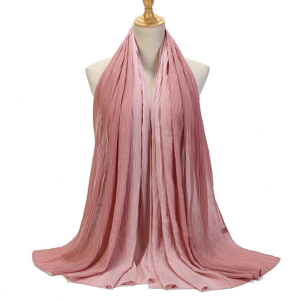 Color Matching Wrinkled Scarf Women'S Head Scarf Gradual Change Color Silk Scarf