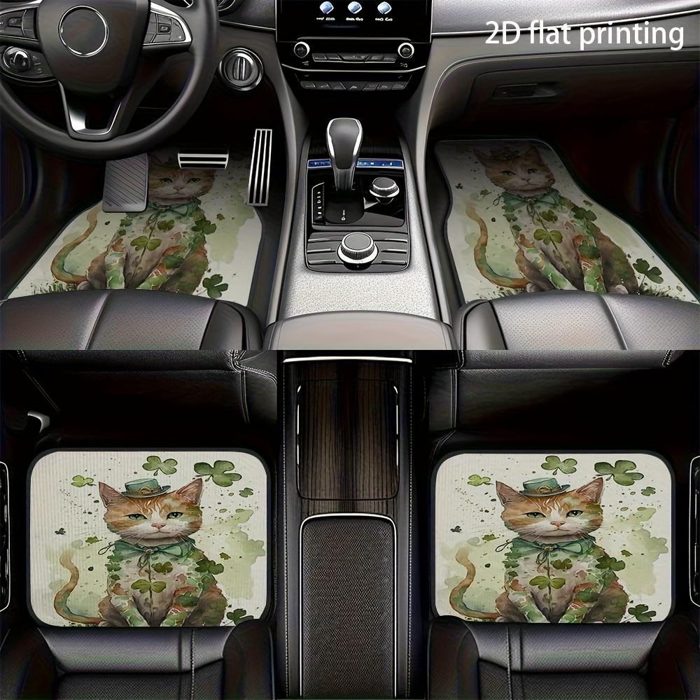 4pcs Car Floor Mats, St. Patrick's Day Cat Pattern Design, Universal Fit For Front And Rear Seat Vehicle Accessories, Material,