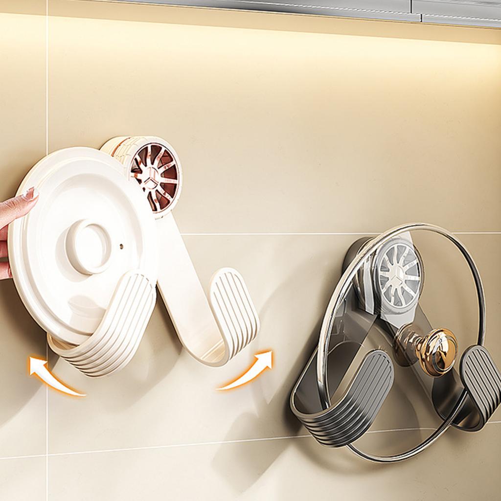 Wheel Shape Adjustable Pot Lid Holder Suction Cup Mount No Hole Installation for Efficient Kitchen Organization