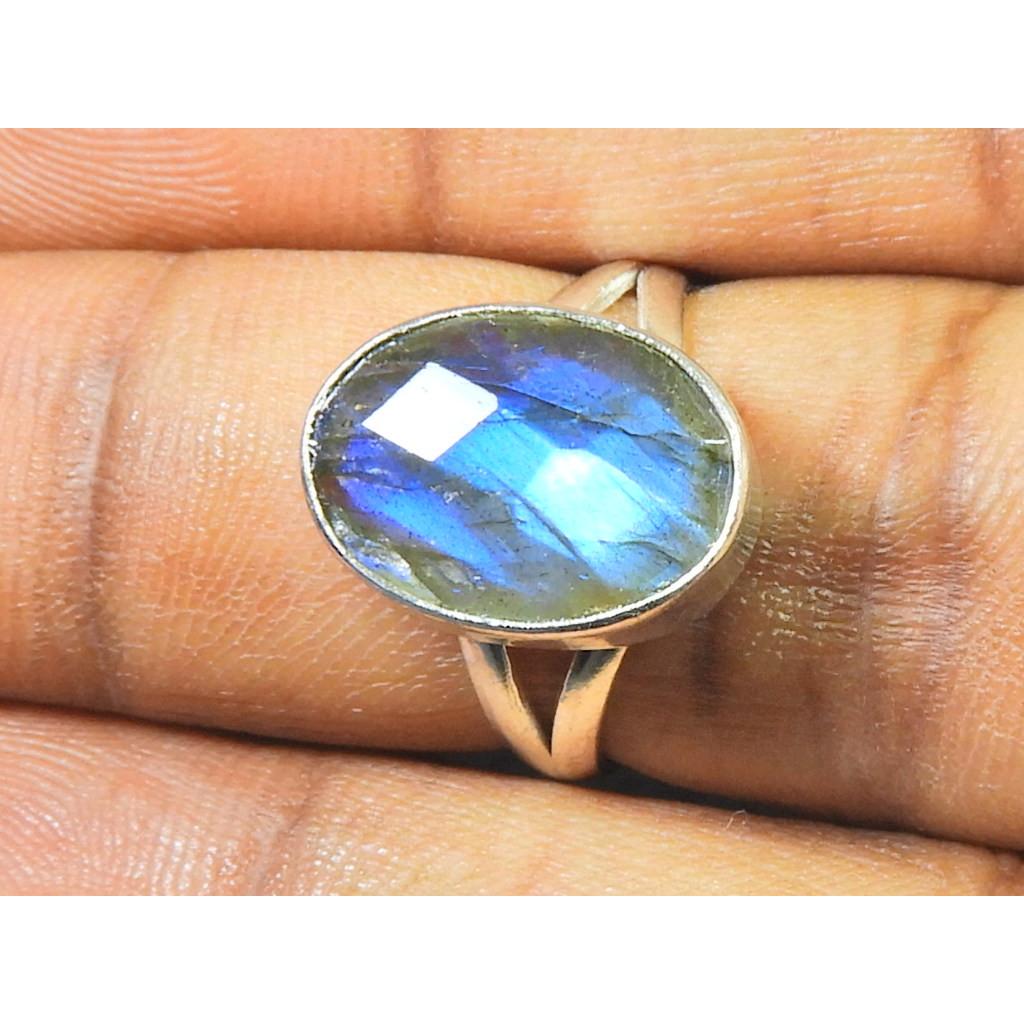 Natural Labradorite 925 Sterling Silver Oval Handmade Vintage Ring Size US-91 MK-91