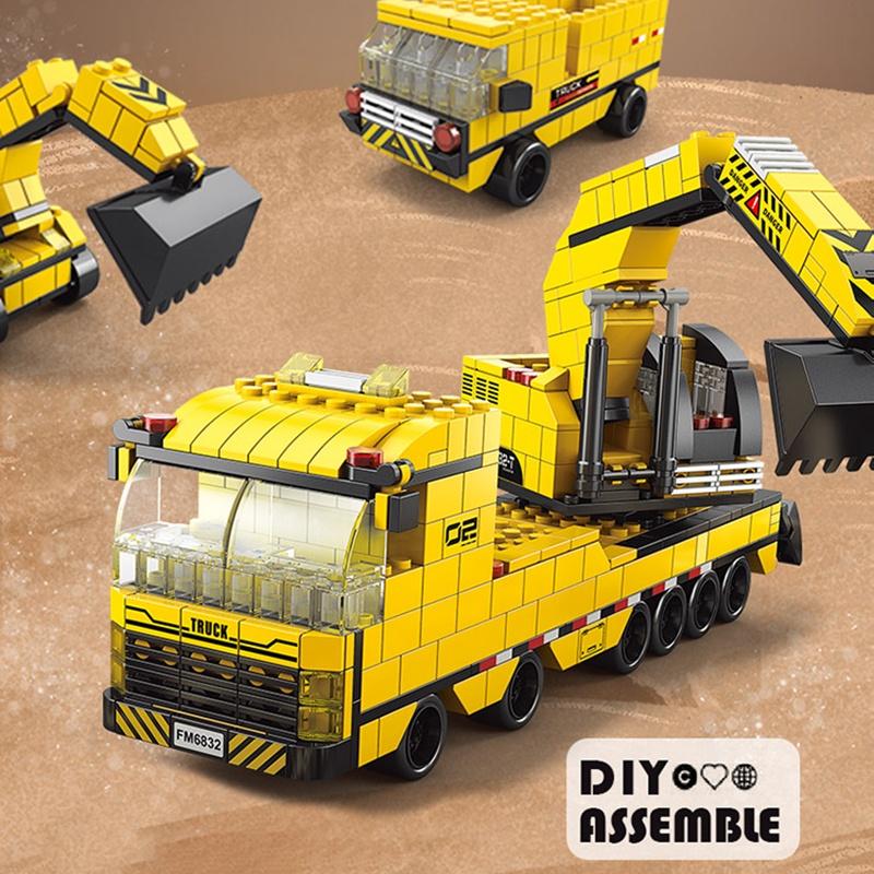 1000pcs 6 In 1 Engineering Crane Truck Building Blocks City Construction Bricks Bulldozer Car Set for Children Kids TOYS
