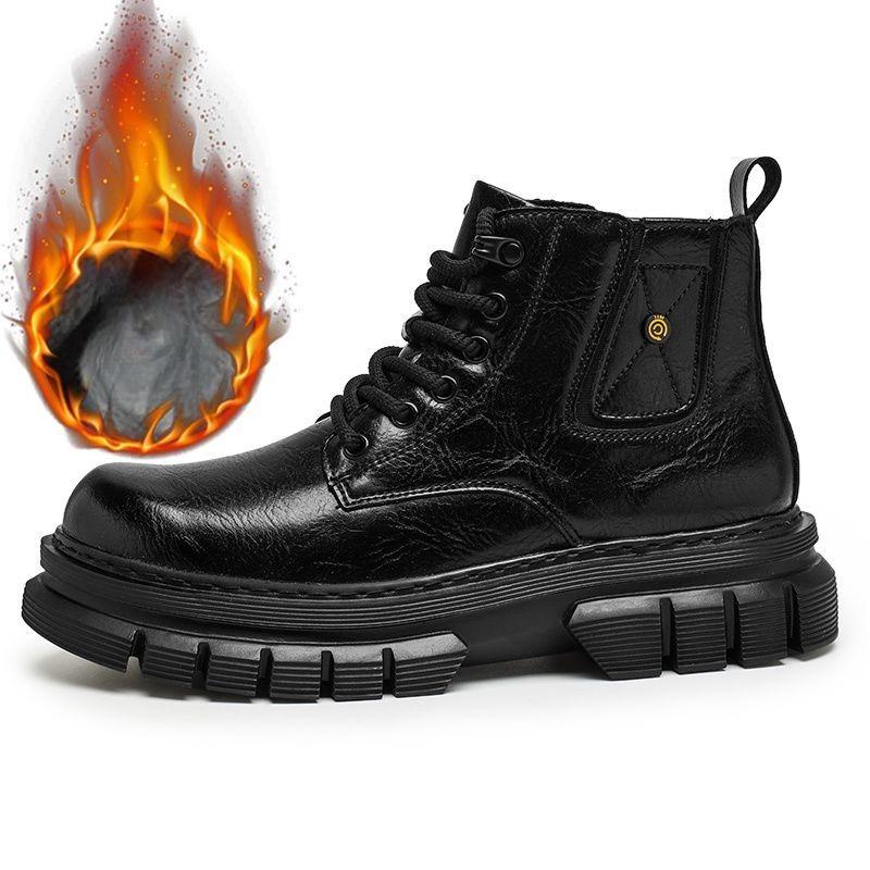 New Winter Lace Up High Top Sports Shoes Men's Windproof Boots Thick Soles for Height Increase