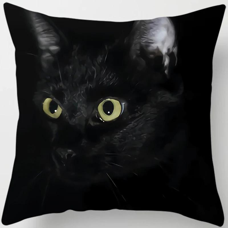 Decoracin Del Hogar Funda De Almohada De Gato Negro Impresin Decorativa Funda De Cojín De Sof De Coche Cuadrado En Forma